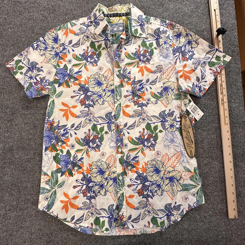 Huntington Beach Club Mens Hawaiian Print Short Sleeve Button Up Shirt M #N-36